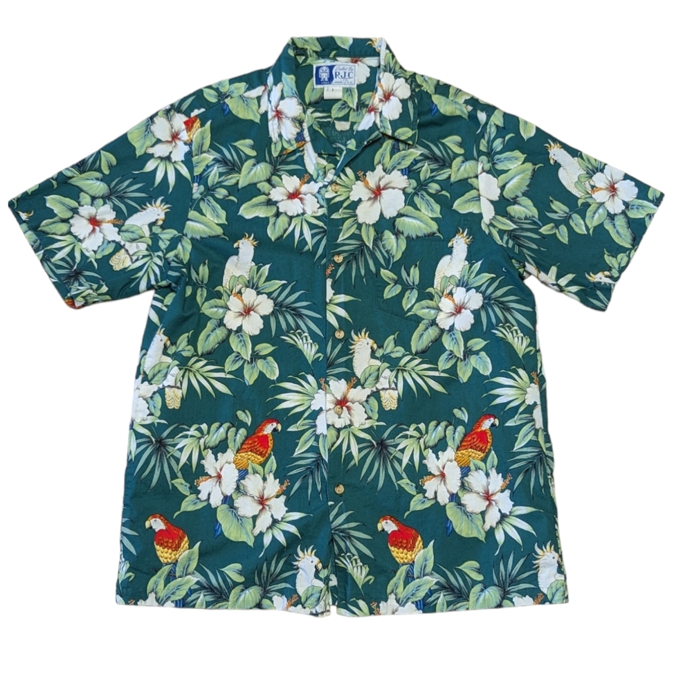 RJC Hawaiian Shirt Size Large Floral Print with‎ Parrots  (M291)